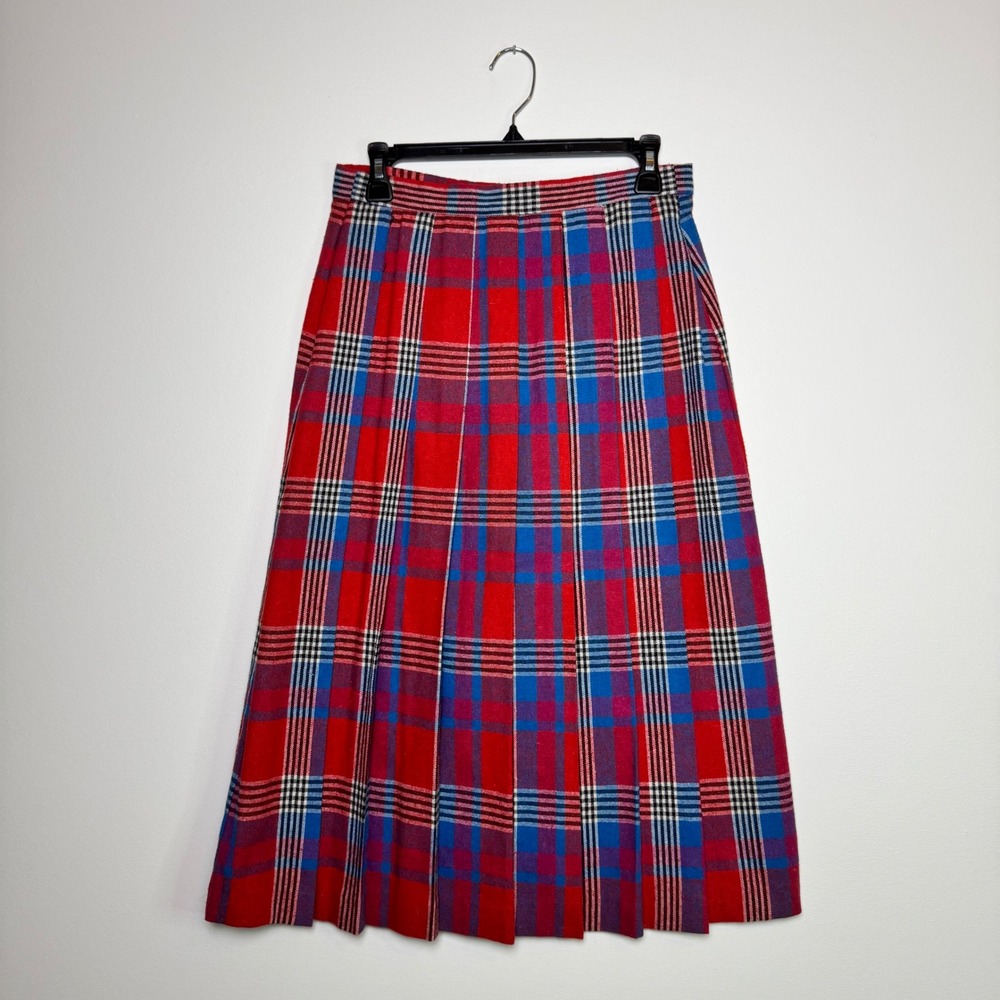 Vintage Plaid Pleated Midi Skirt JBJ Sportswear Wool Blend